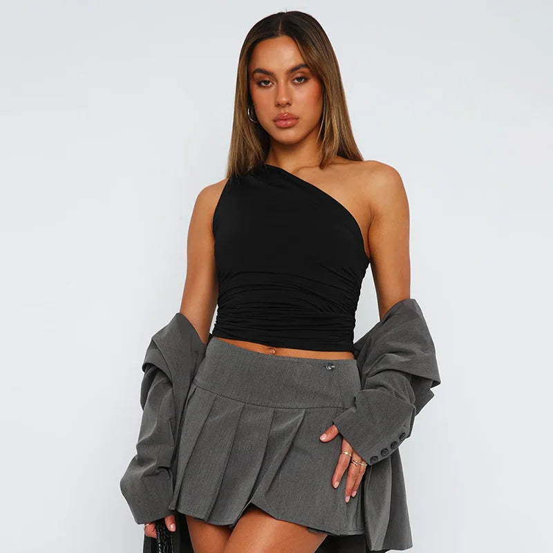 Women's One-Shoulder Sleeveless Slim Tank Top