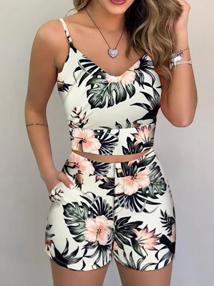 Printed Crop Top & Shorts Set