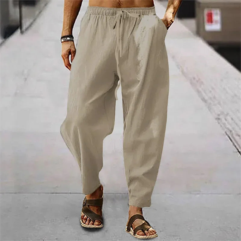 Wide-Leg Cotton Linen Trousers