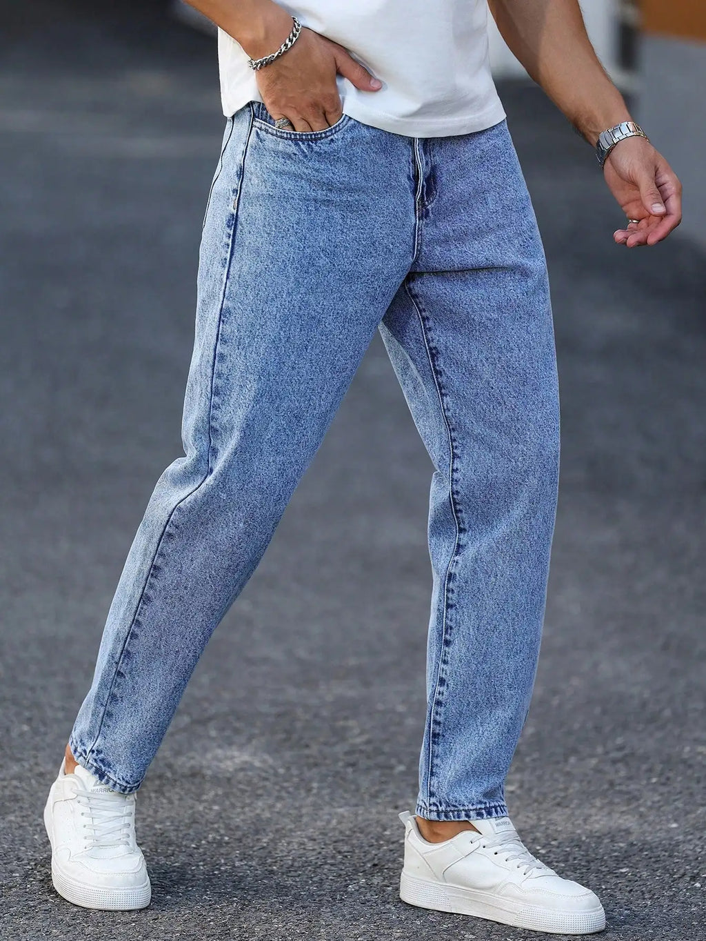 Slim Washed Denim Trousers