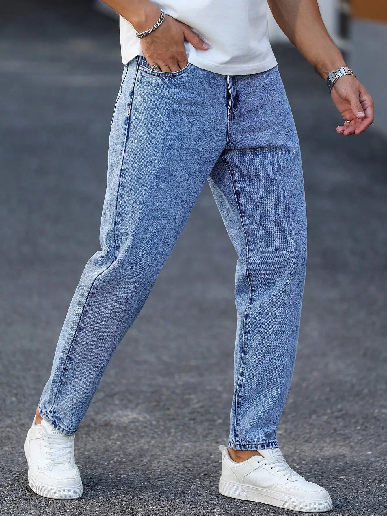 Slim Washed Denim Trousers