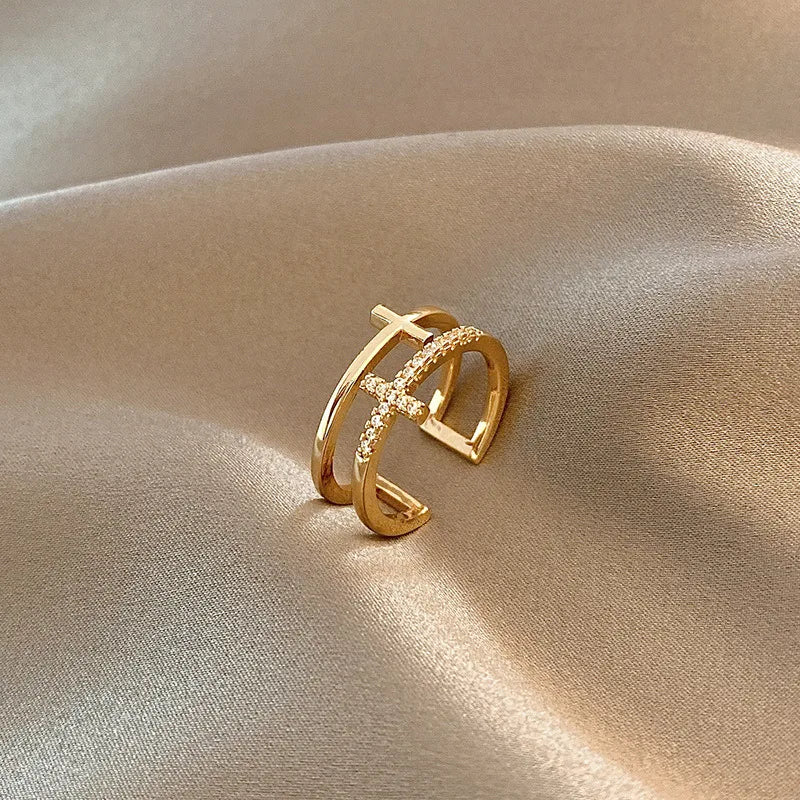 Double Cross Zircon Open Ring