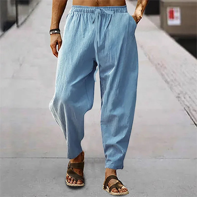 Wide-Leg Cotton Linen Trousers