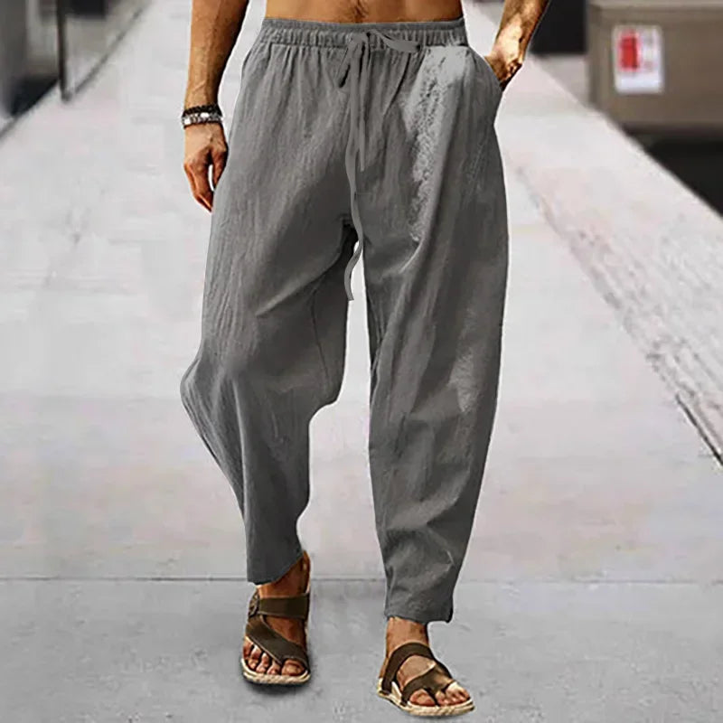 Wide-Leg Cotton Linen Trousers