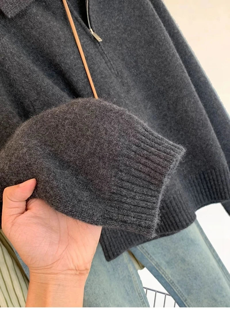 Polo Collar Half-Zip Sweater