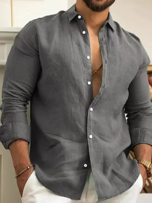 Men's Slim Fit Cotton Linen Long Sleeve Shirt