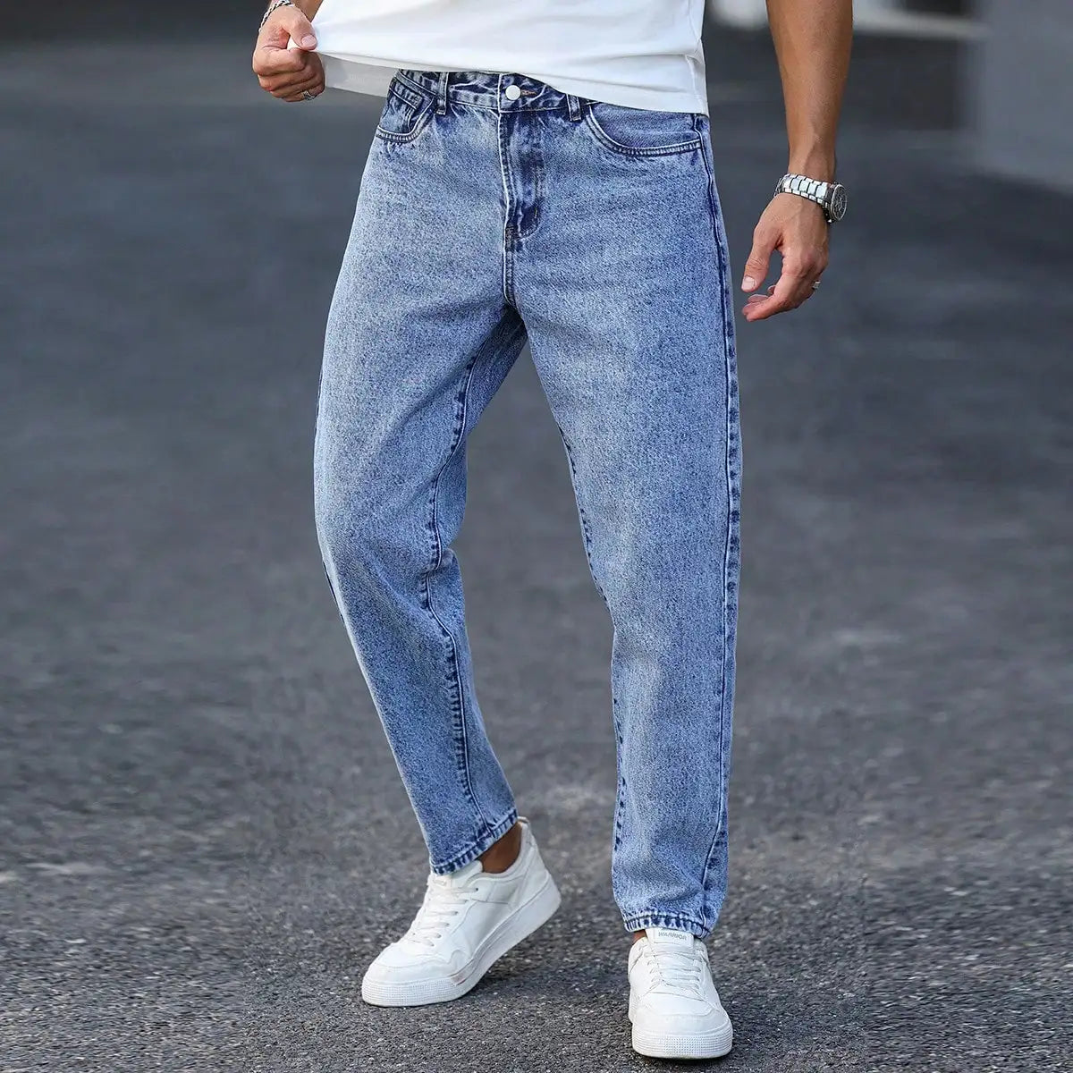 Slim Washed Denim Trousers