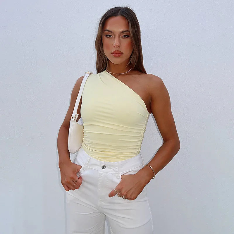 Women's One-Shoulder Sleeveless Slim Tank Top