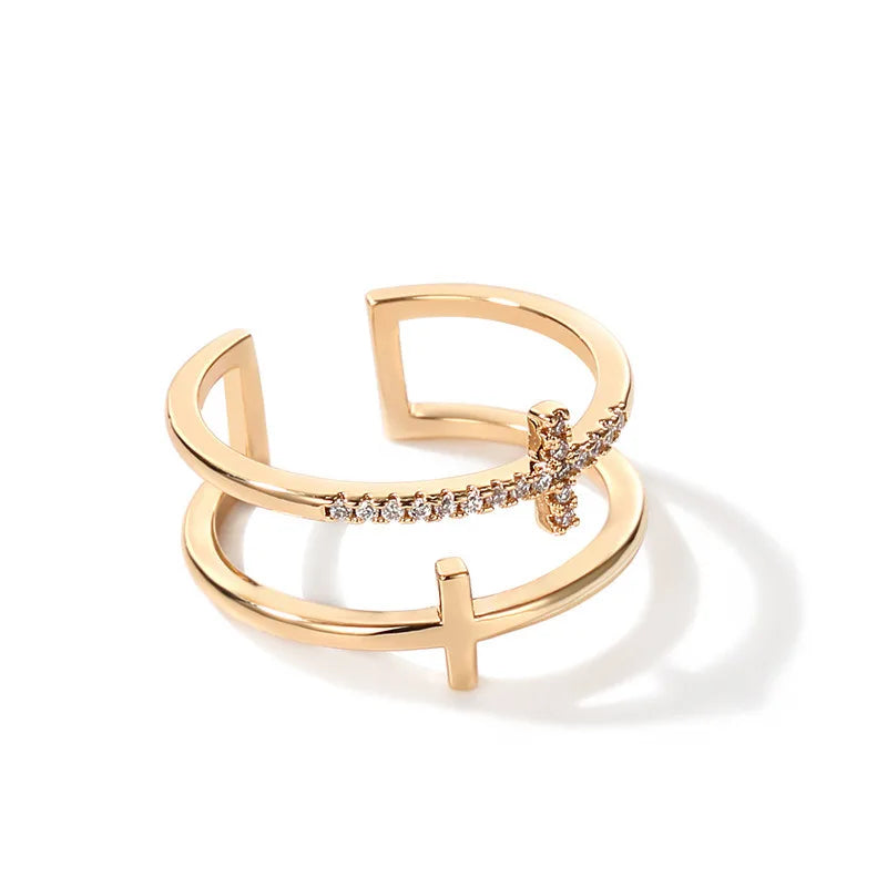 Double Cross Zircon Open Ring