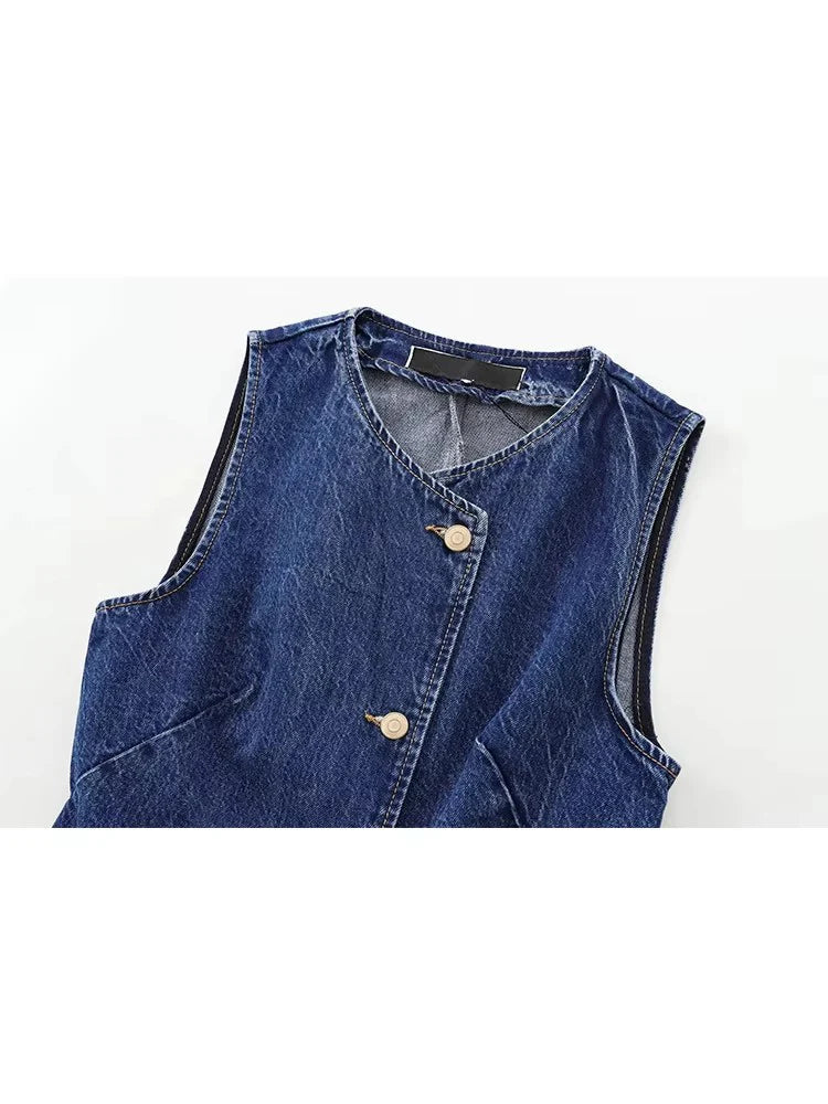 Women's Blue Denim Cropped Vest