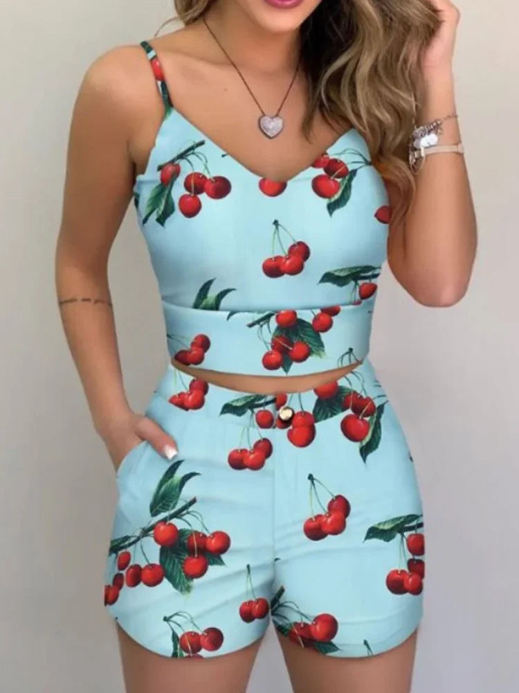 Printed Crop Top & Shorts Set