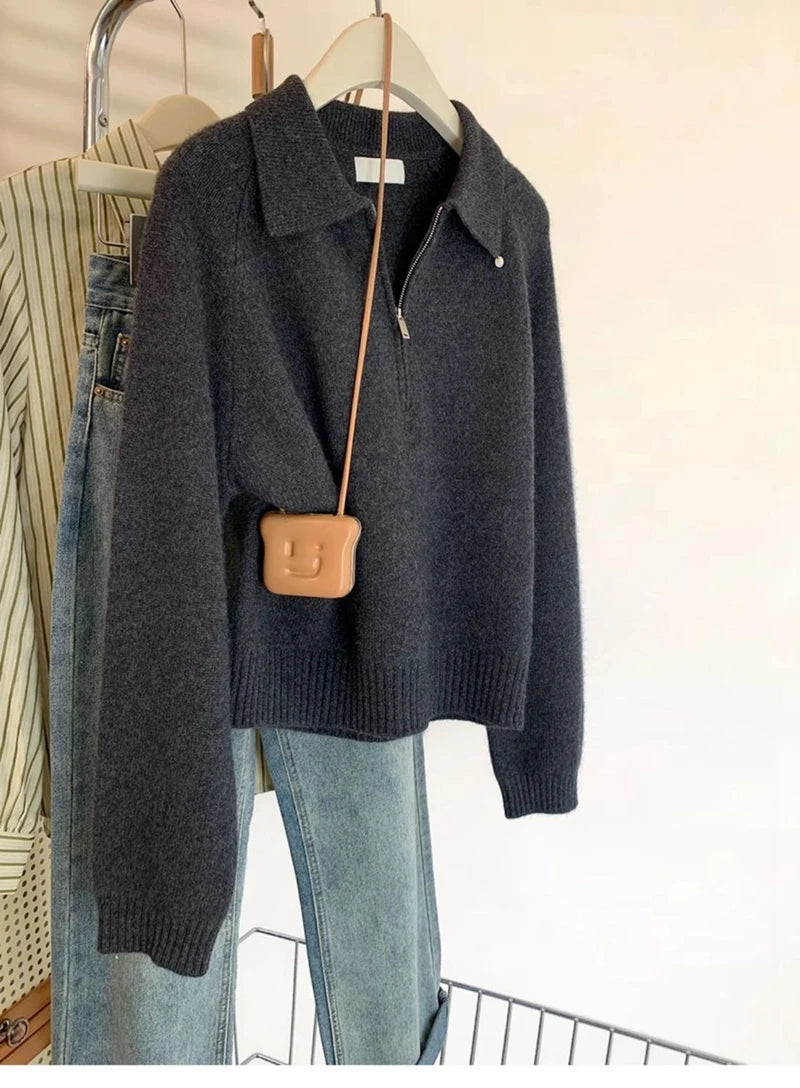 Polo Collar Half-Zip Sweater