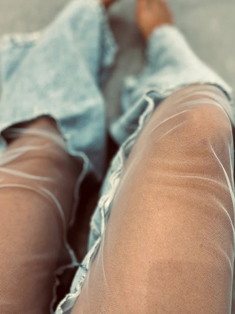 Mesh Patchwork Wide-Leg Denim Jeans