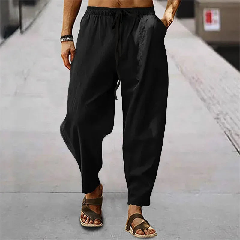Wide-Leg Cotton Linen Trousers