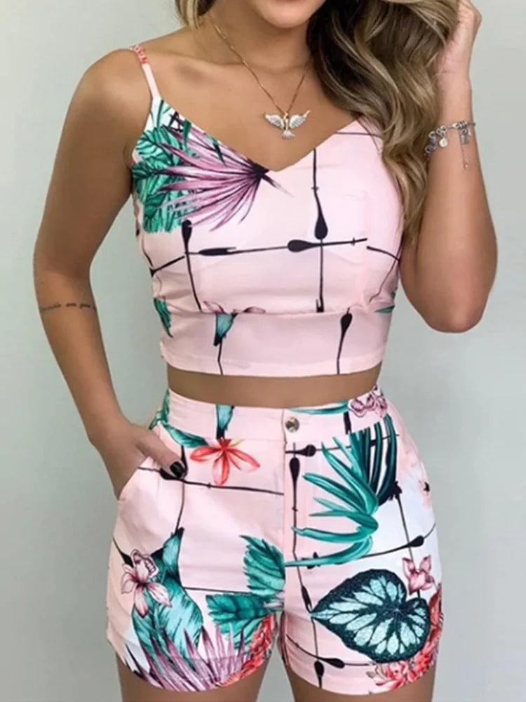 Printed Crop Top & Shorts Set