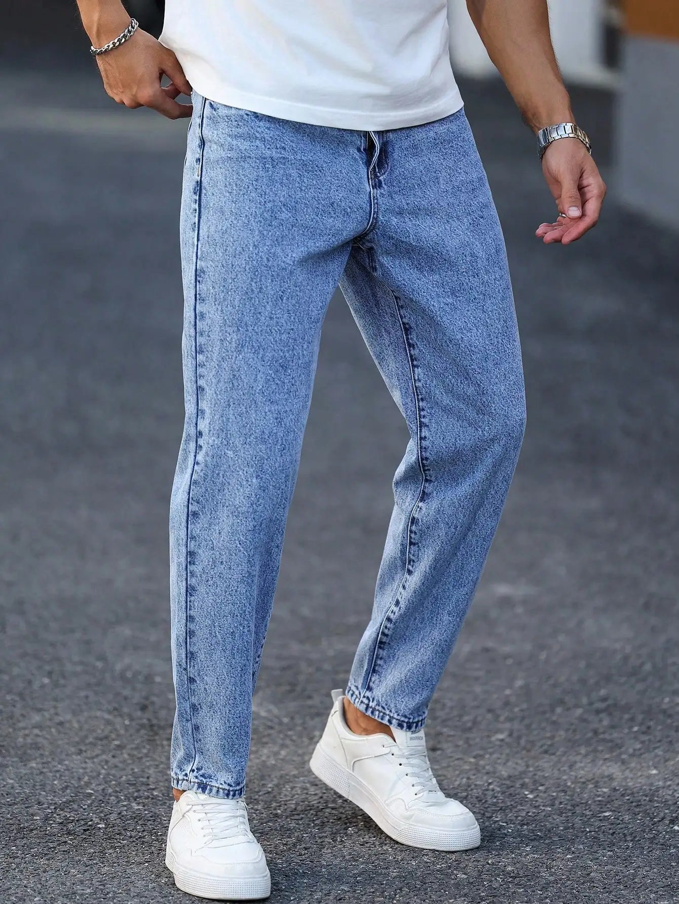 Slim Washed Denim Trousers