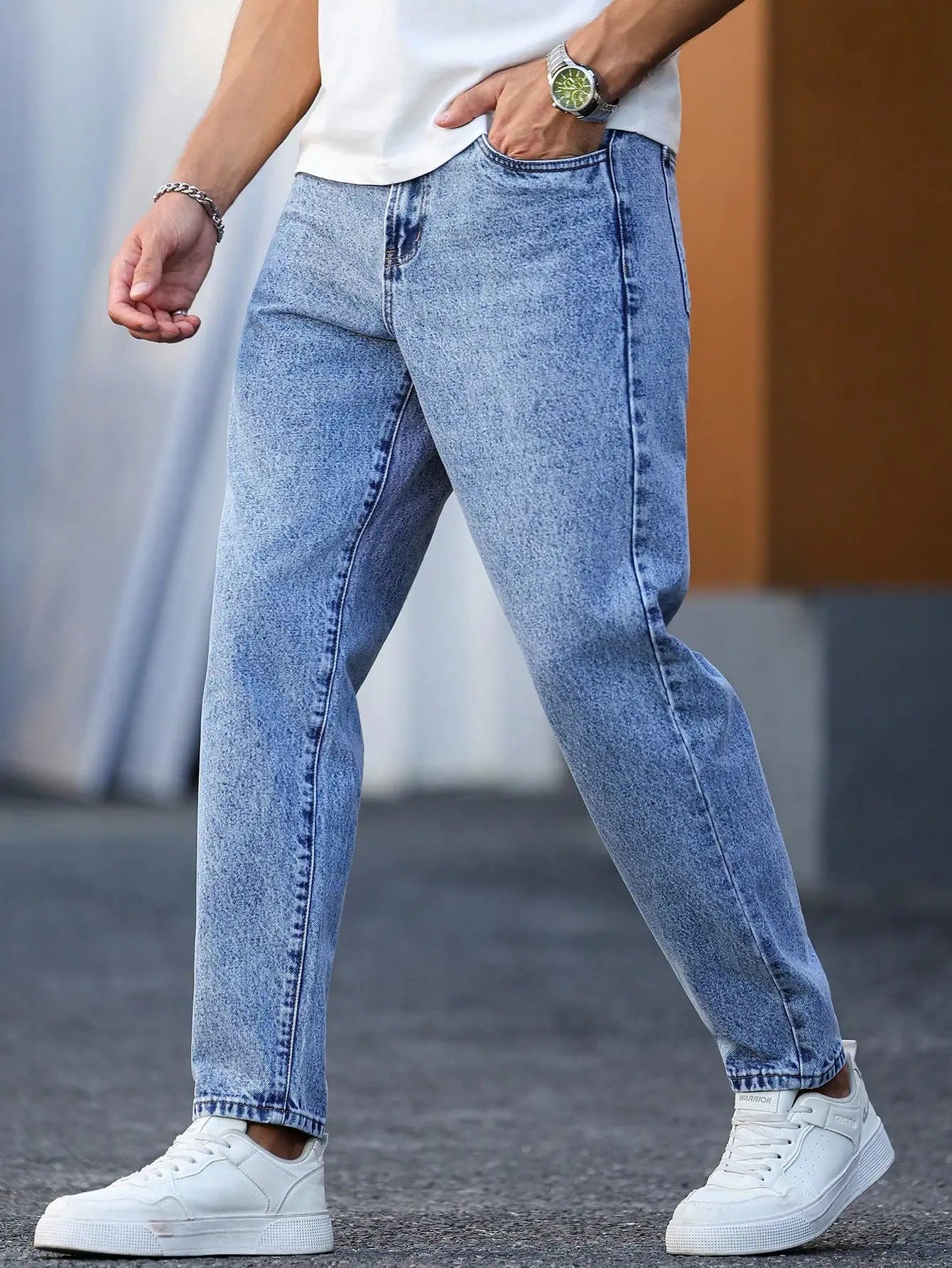 Slim Washed Denim Trousers