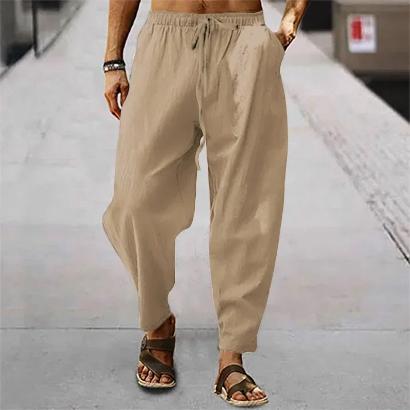 Wide-Leg Cotton Linen Trousers