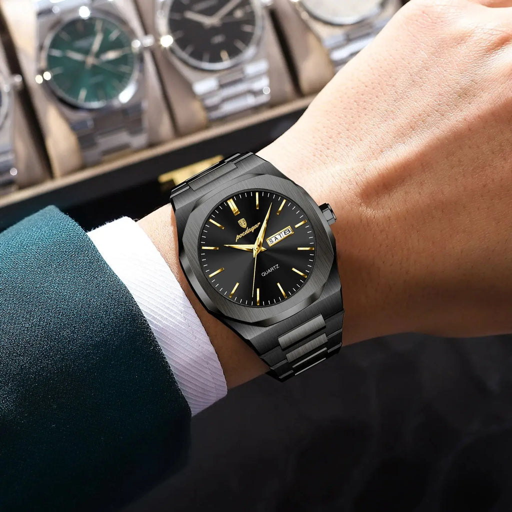 POEDAGAR Luminous Stainless Steel Quartz Watch