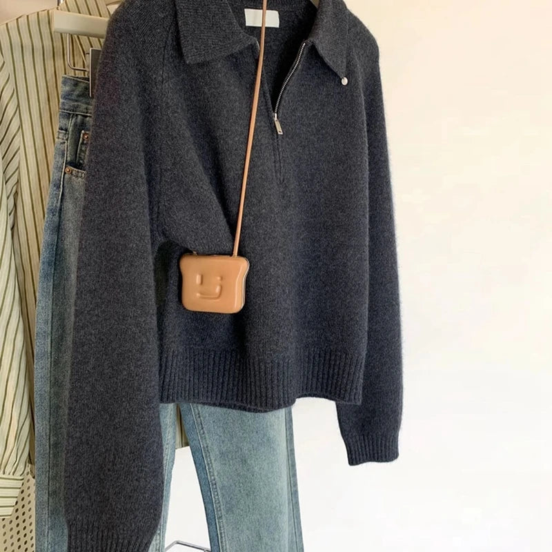 Polo Collar Half-Zip Sweater