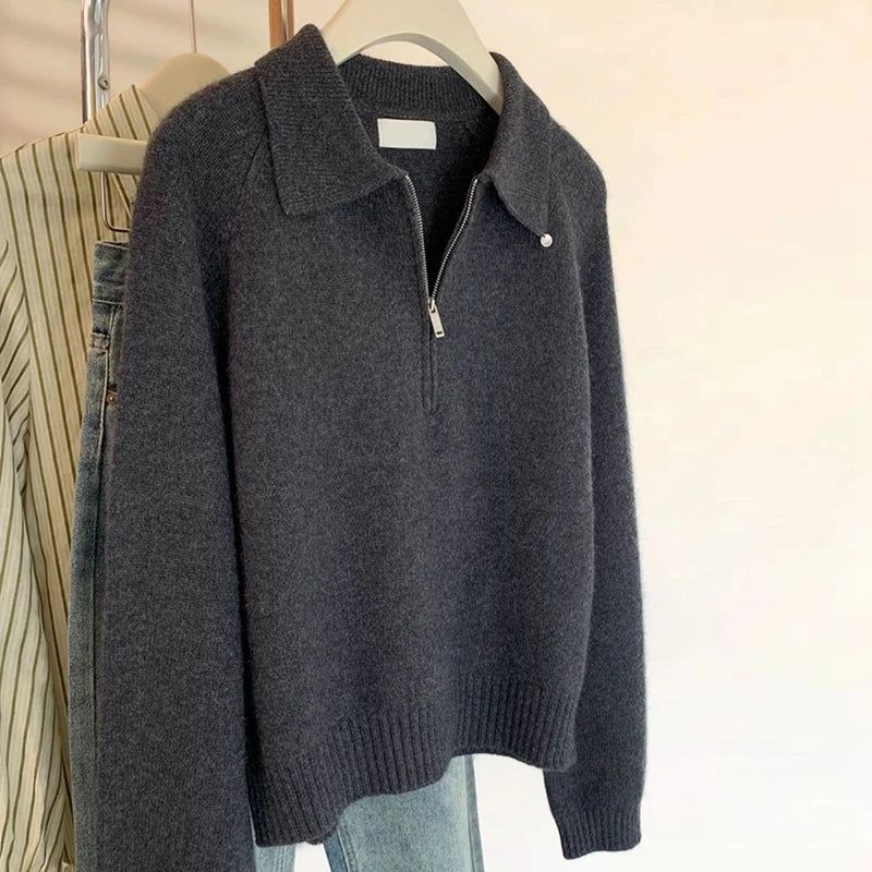 Polo Collar Half-Zip Sweater