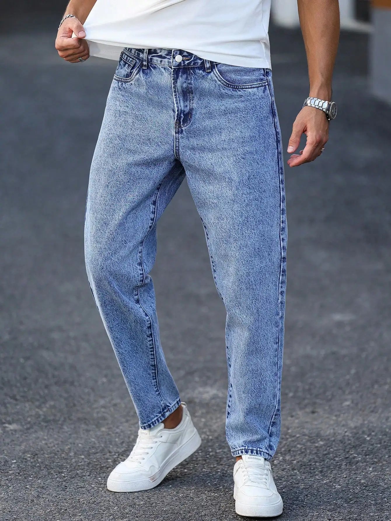 Slim Washed Denim Trousers