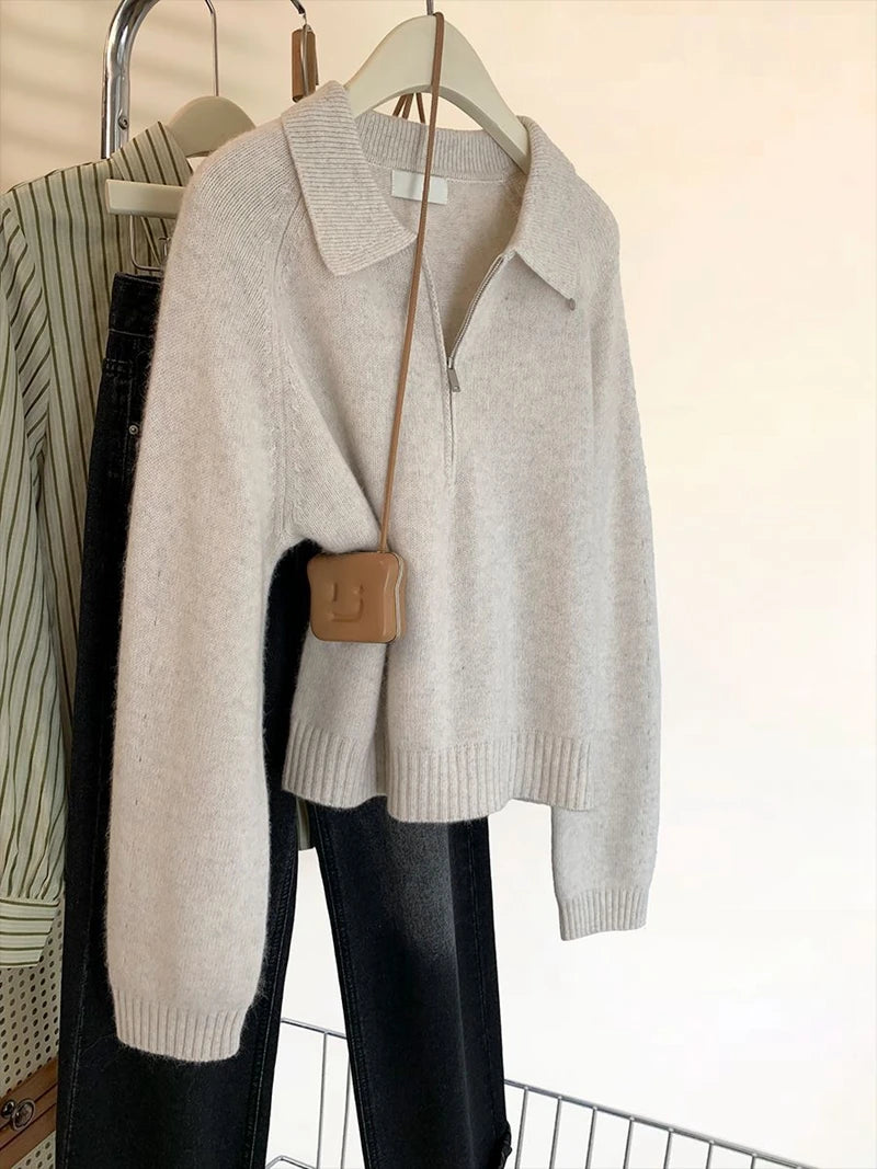 Polo Collar Half-Zip Sweater