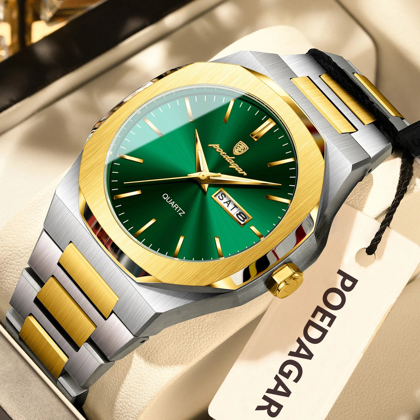 POEDAGAR Luminous Stainless Steel Quartz Watch