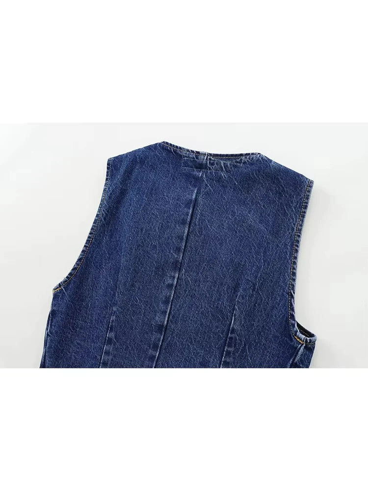 Women's Blue Denim Cropped Vest