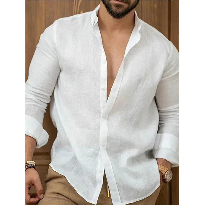 Men's Slim Fit Cotton Linen Long Sleeve Shirt