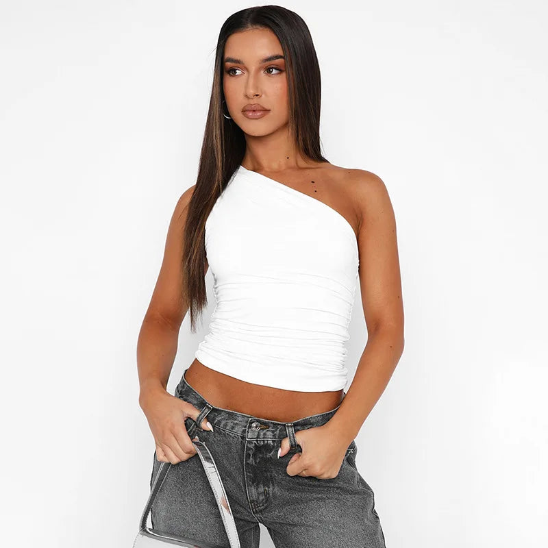Women's One-Shoulder Sleeveless Slim Tank Top