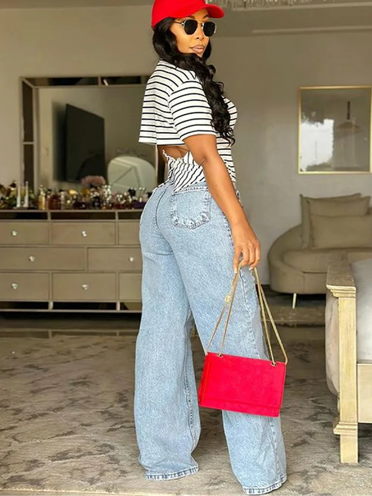 Mesh Patchwork Wide-Leg Denim Jeans