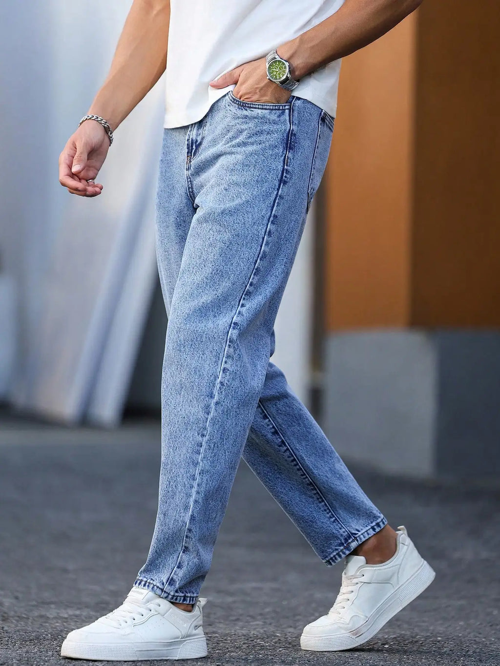 Slim Washed Denim Trousers