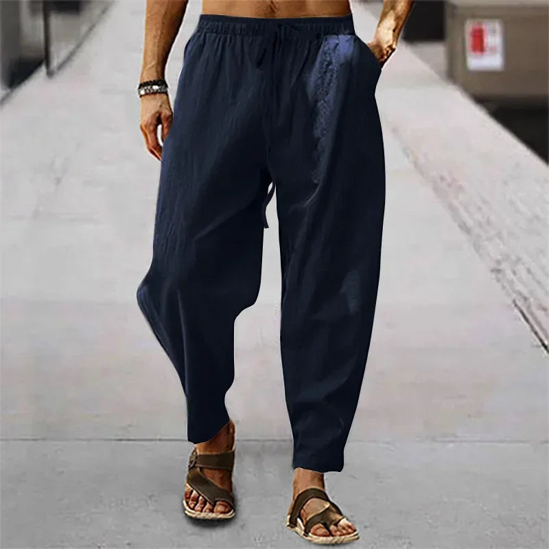 Wide-Leg Cotton Linen Trousers