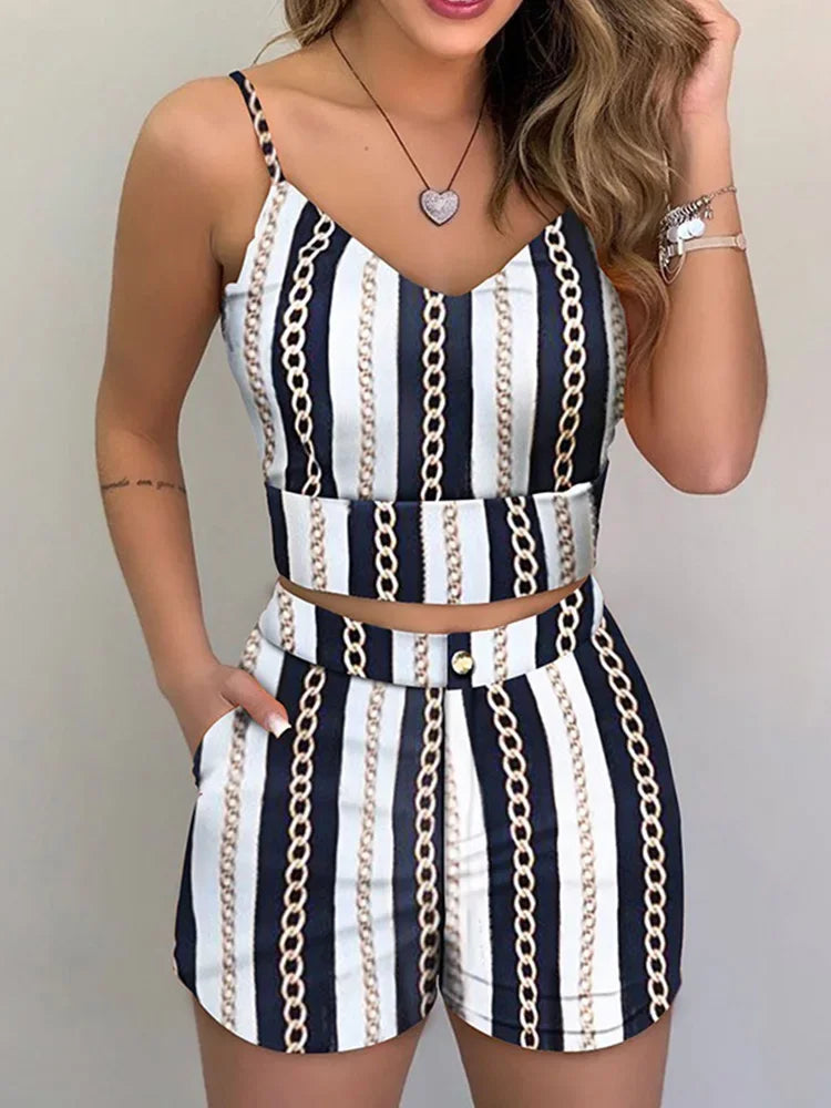 Printed Crop Top & Shorts Set
