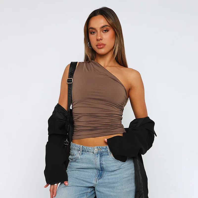 Women's One-Shoulder Sleeveless Slim Tank Top