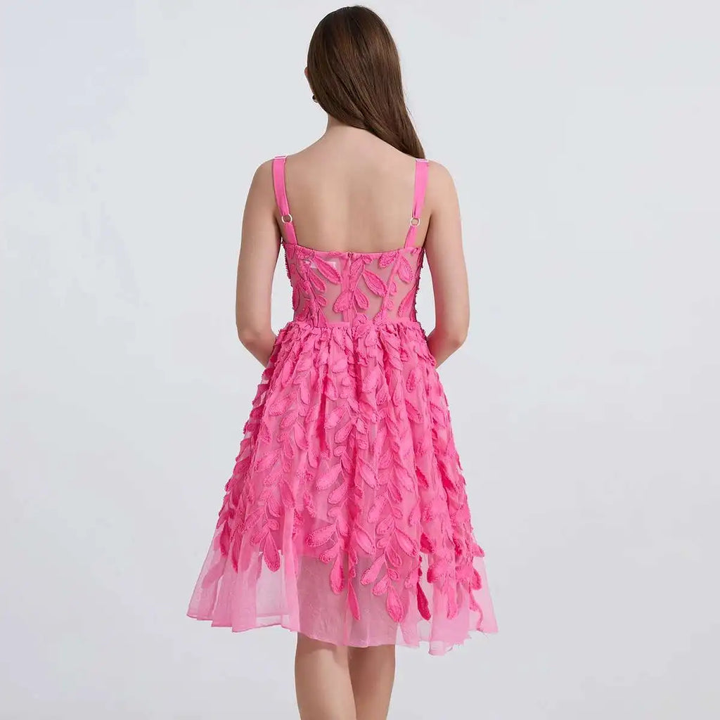 3D Floral Button Pleated Midi Sundress
