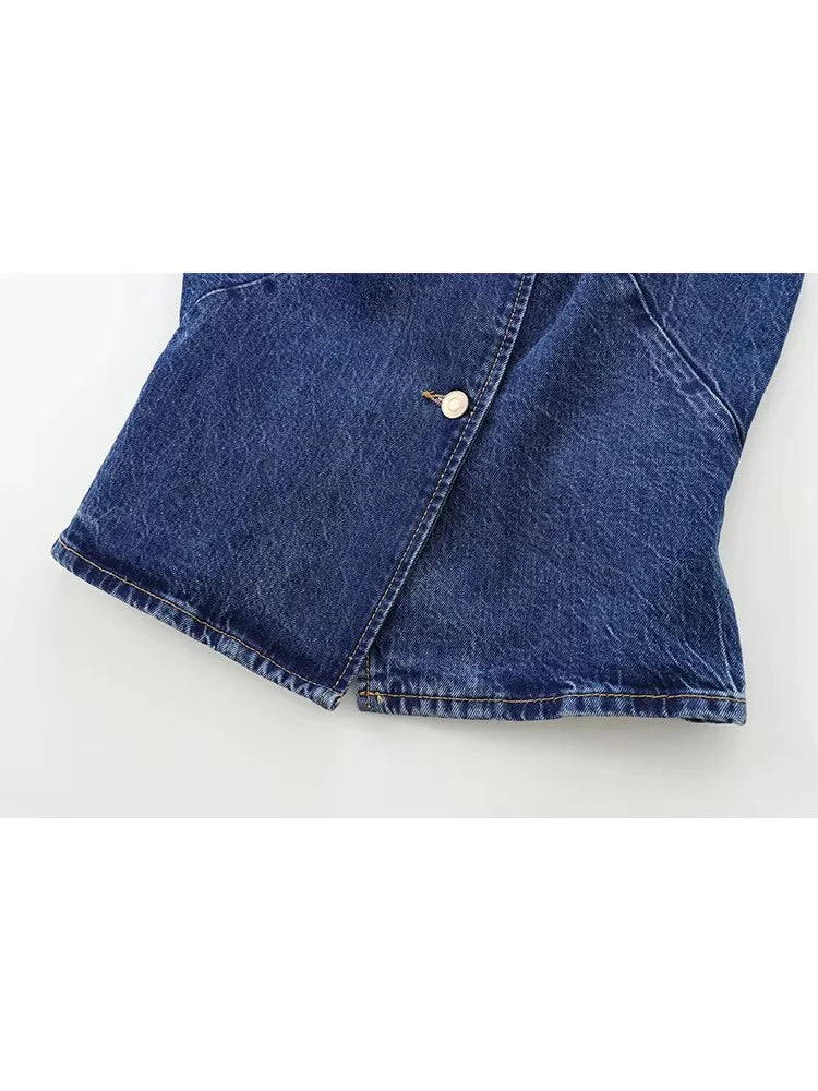 Women's Blue Denim Cropped Vest