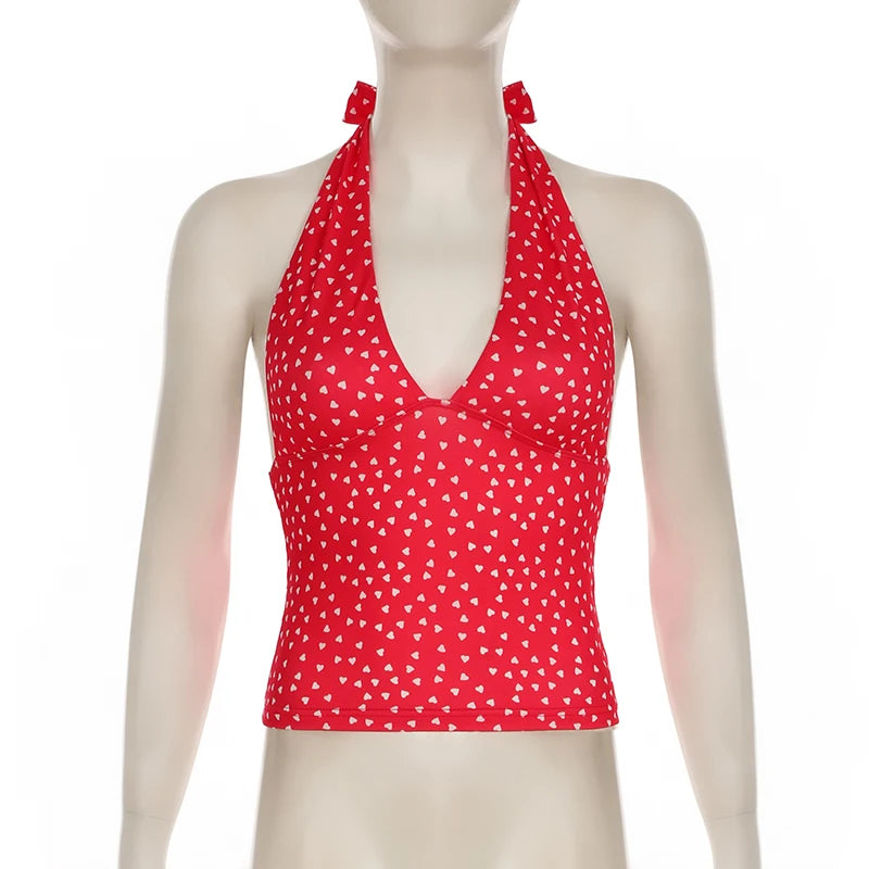 Polka Dot Halter Crop Tank Top