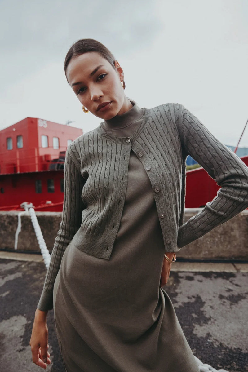 Cable Knit Cardigan & Maxi Dress Set