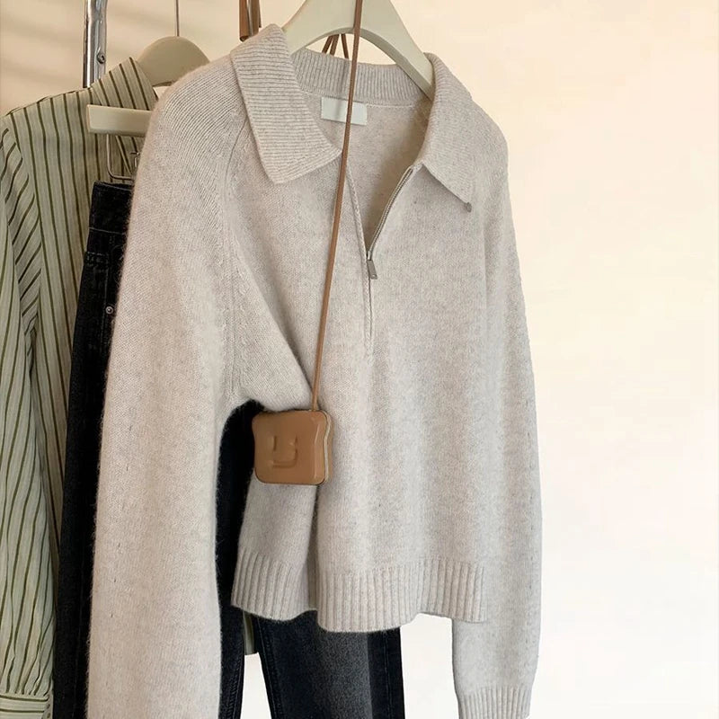 Polo Collar Half-Zip Sweater