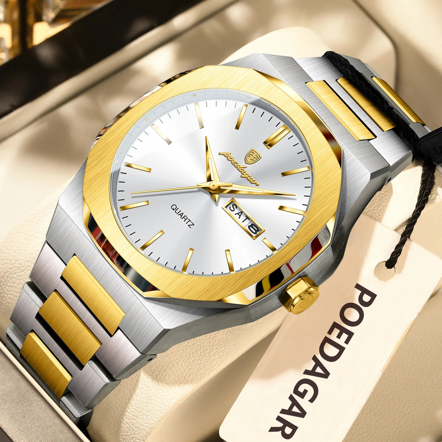 POEDAGAR Luminous Stainless Steel Quartz Watch