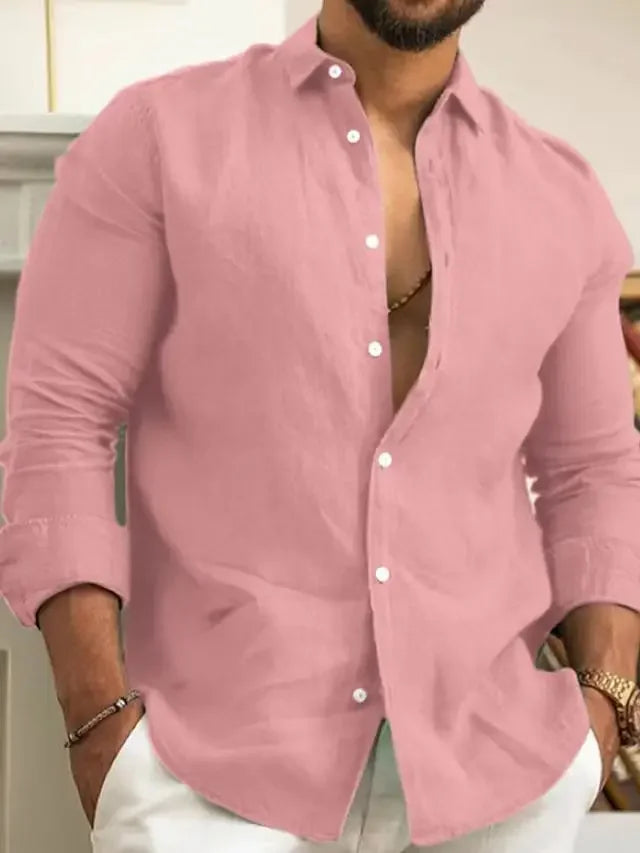 Men's Slim Fit Cotton Linen Long Sleeve Shirt