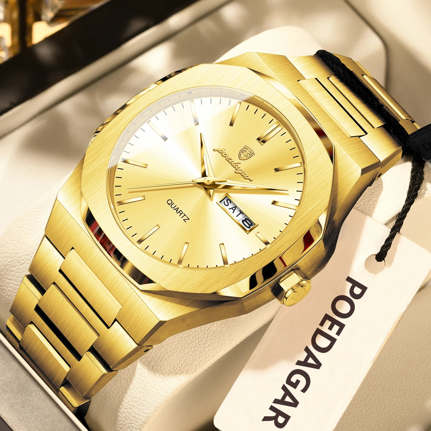 POEDAGAR Luminous Stainless Steel Quartz Watch