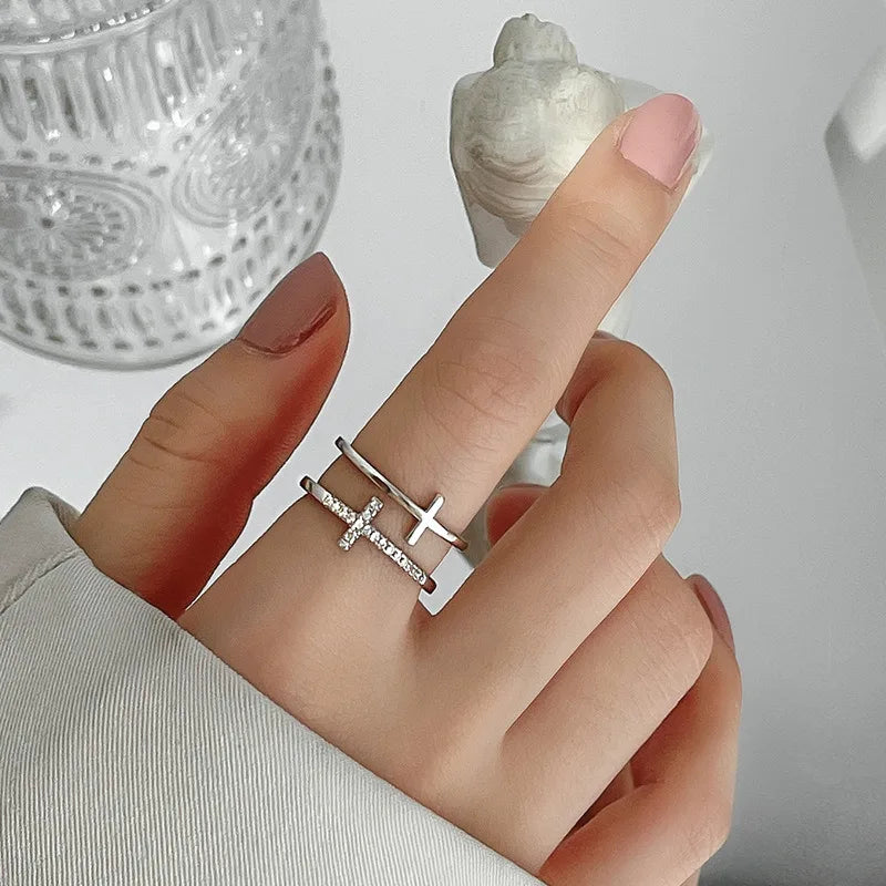 Double Cross Zircon Open Ring