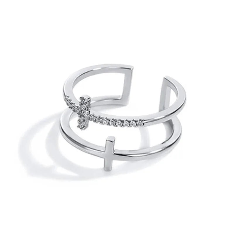 Double Cross Zircon Open Ring