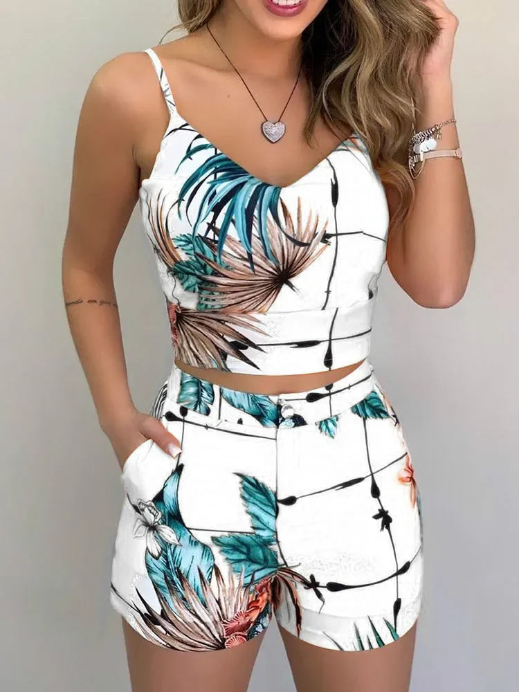 Printed Crop Top & Shorts Set